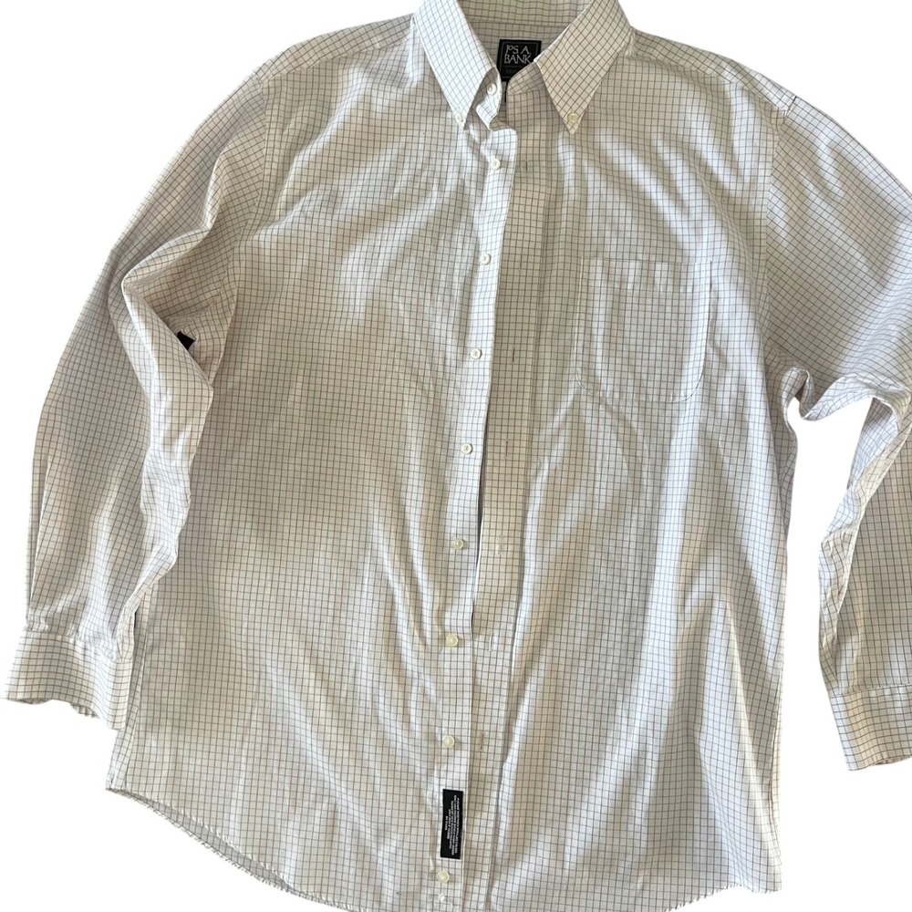 Jos A Bank Traveler Tailored Fit Button Down Dress Shirt 16.5 34 Plaid Pocket
